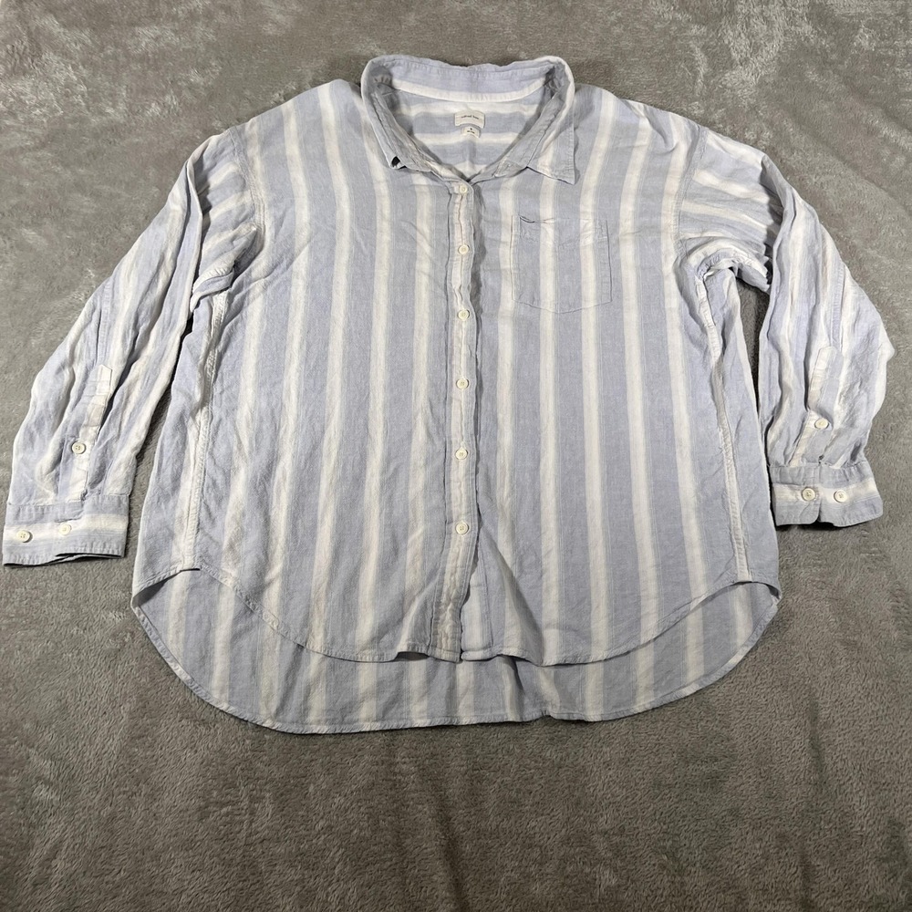 Wilfred Free Ruby Shirt Womens Medium Blue White Stripe‎ Linen Blend Button Up